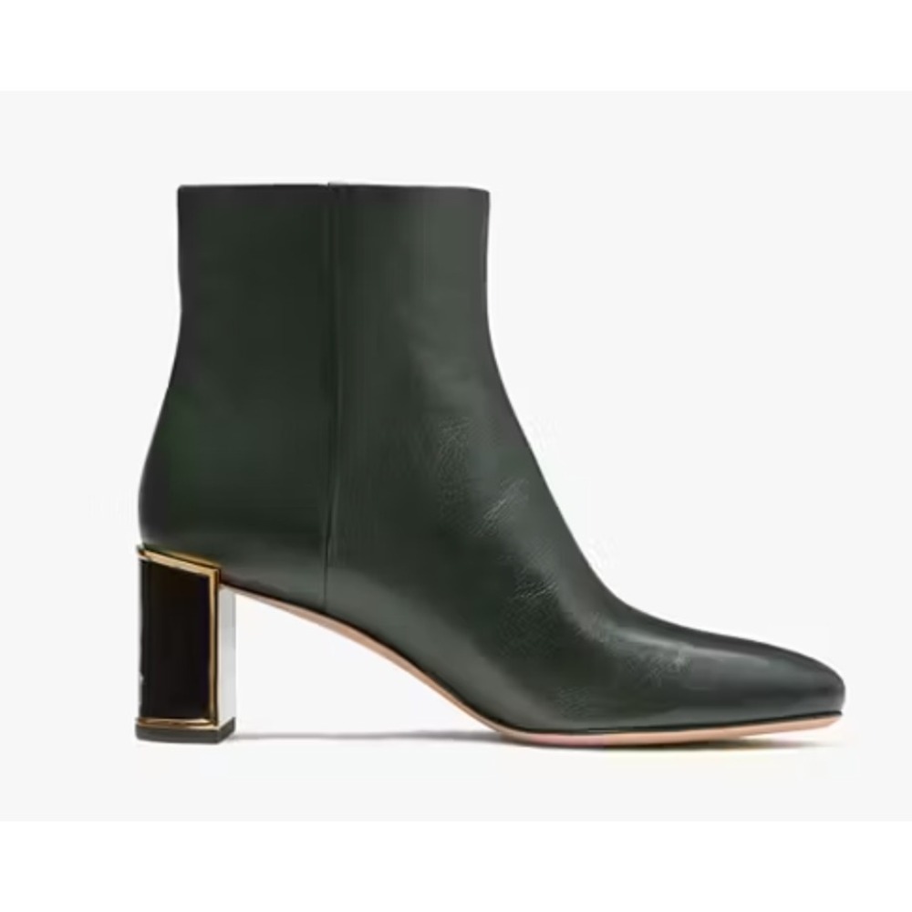 Kate‎ Spade Merritt Bootie Deep Evergreen Leather Block Heel Ankle Boots Size 7B